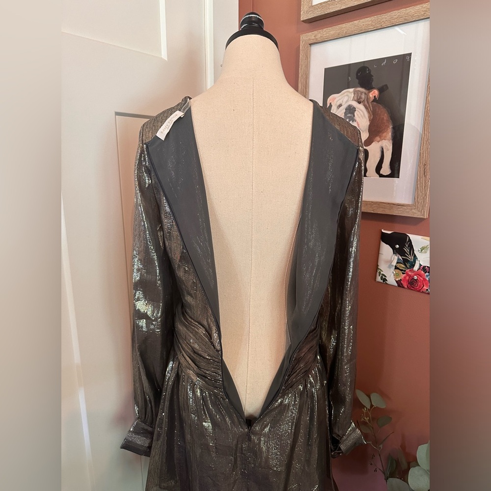 Ramy Brook Elise mini deep V plunge mini silk metallic draped lined 6 dress - Picture 10 of 15
